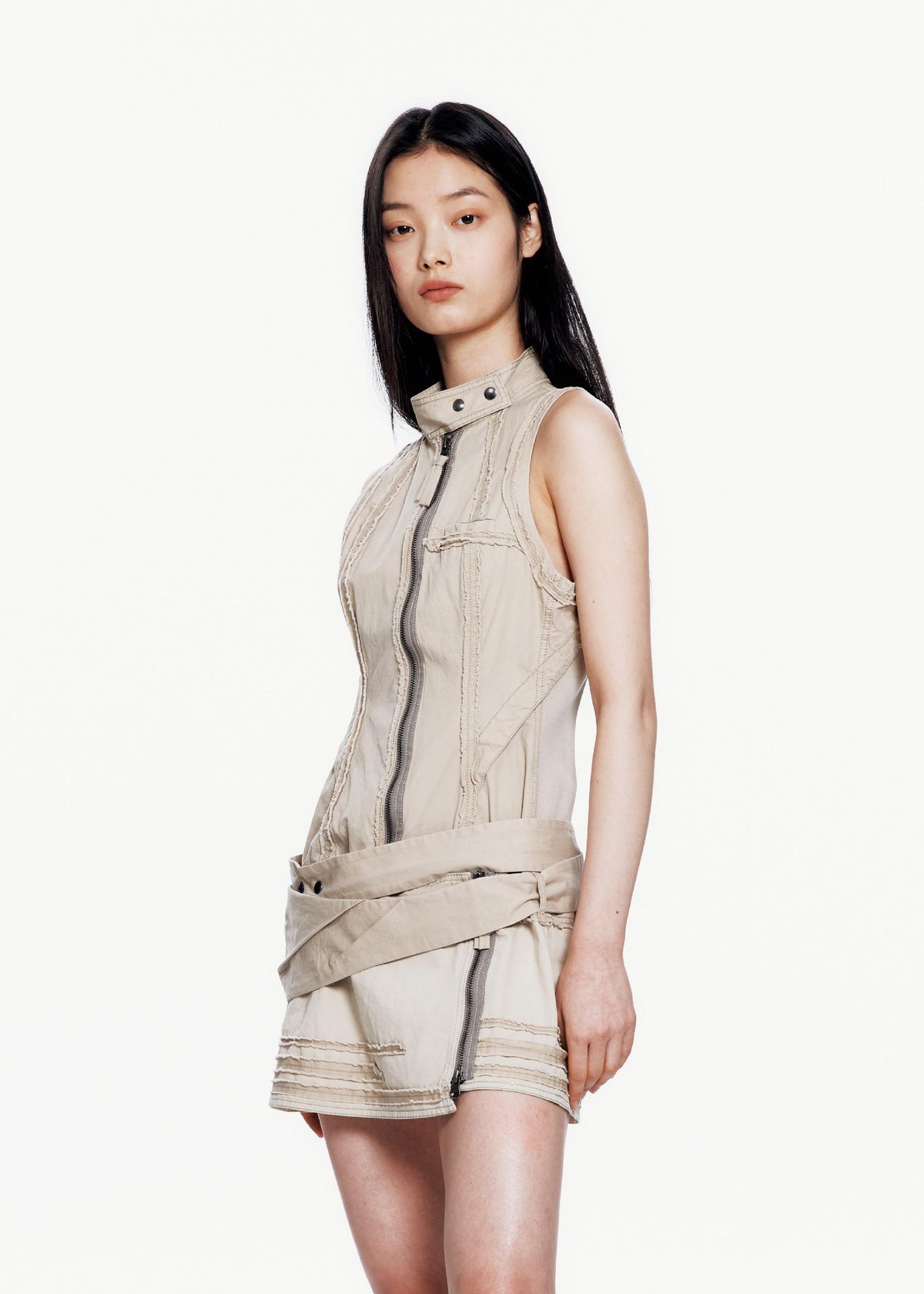 Sleeveless Moto Dress w/ Belt Bag
