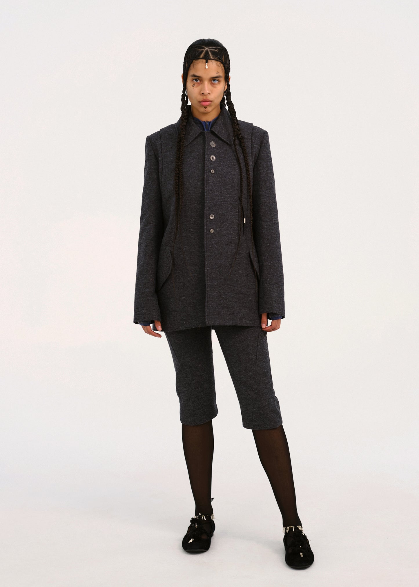 Silver Button Jacket w/ Hood Muffler