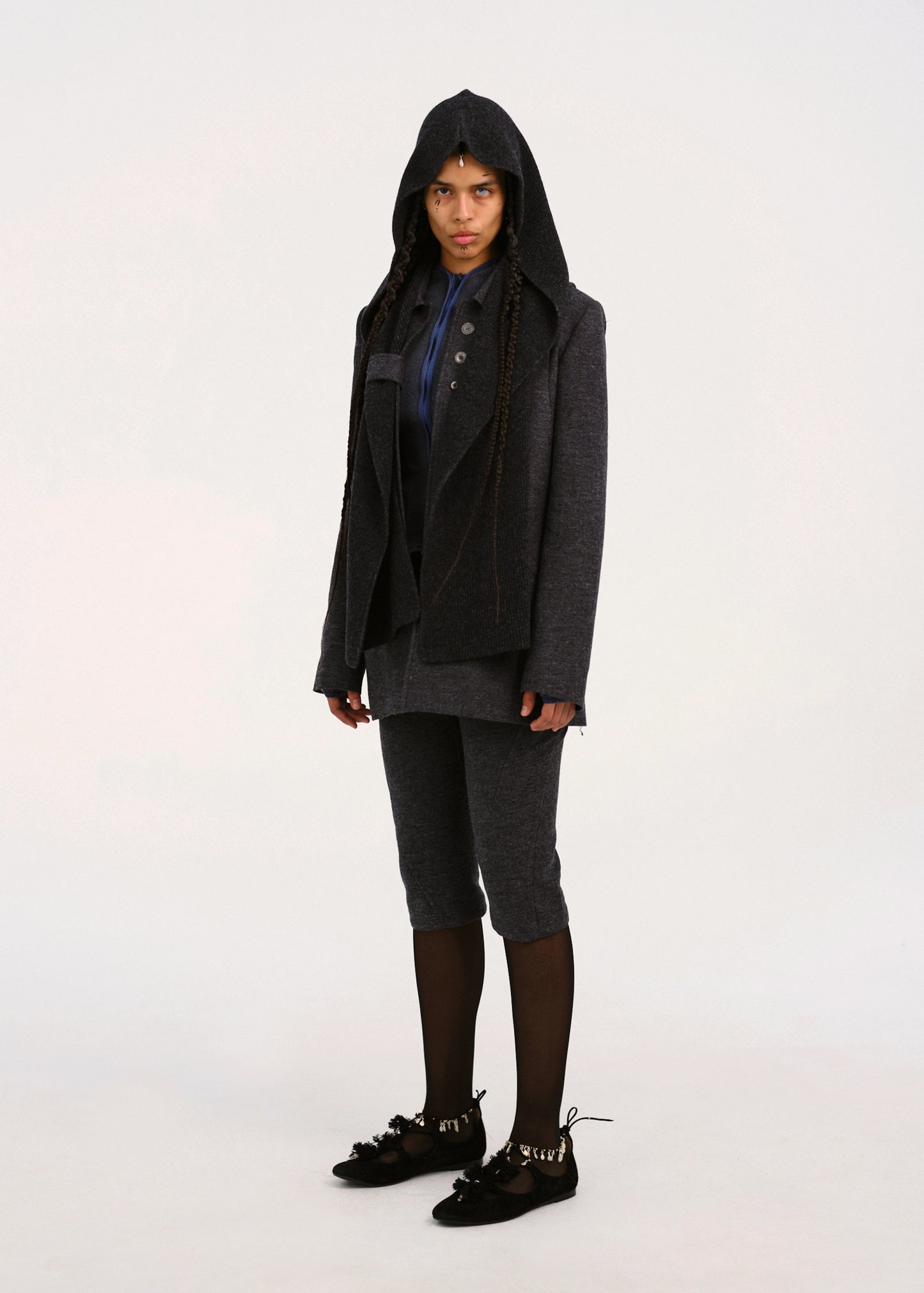 Silver Button Jacket w/ Hood Muffler
