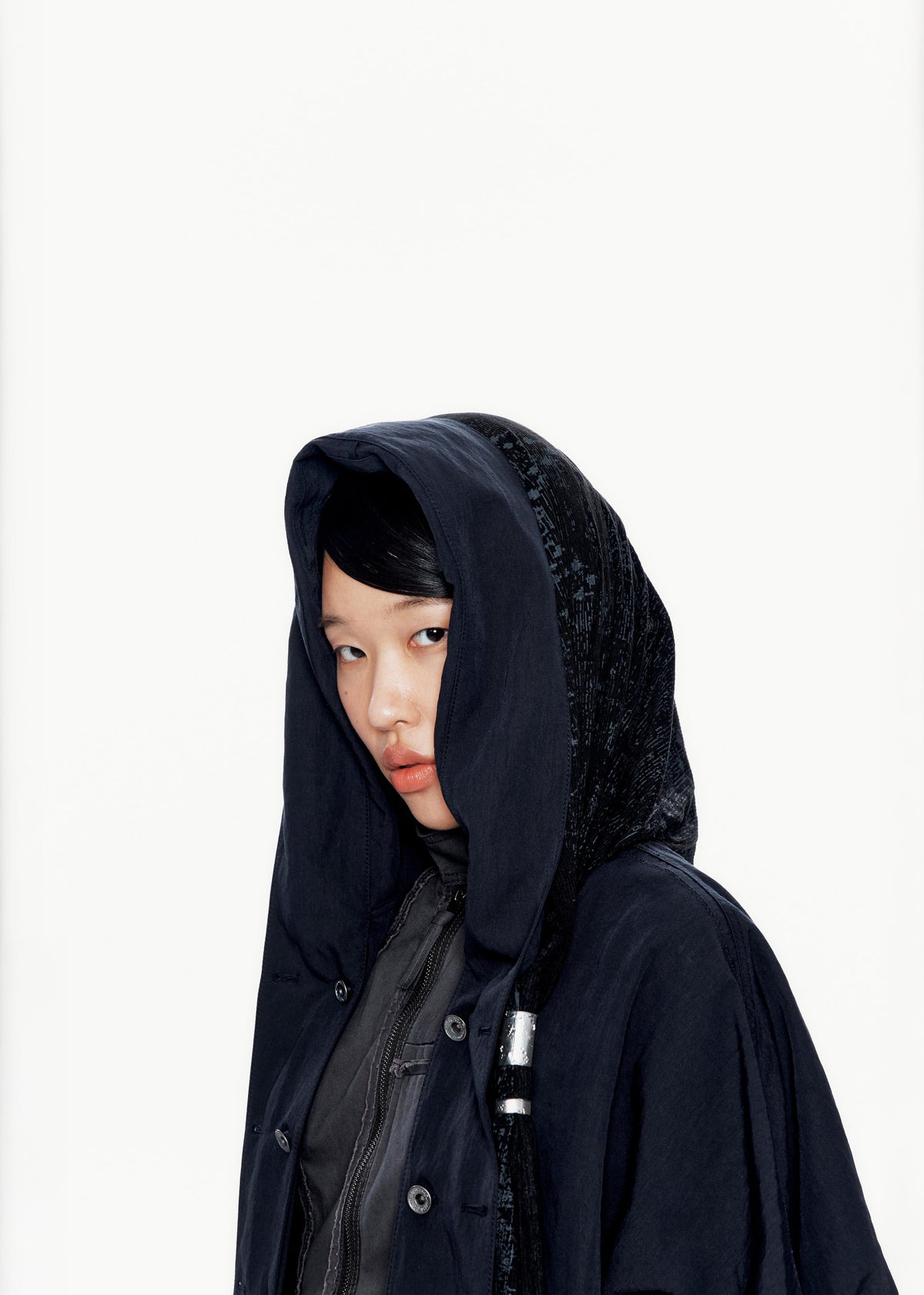 Hooded Coat w/ Graphic Muffler