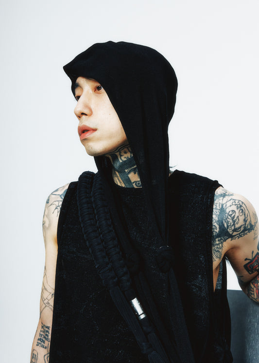 Sleeveless Knit w/ Macrame Hoodie