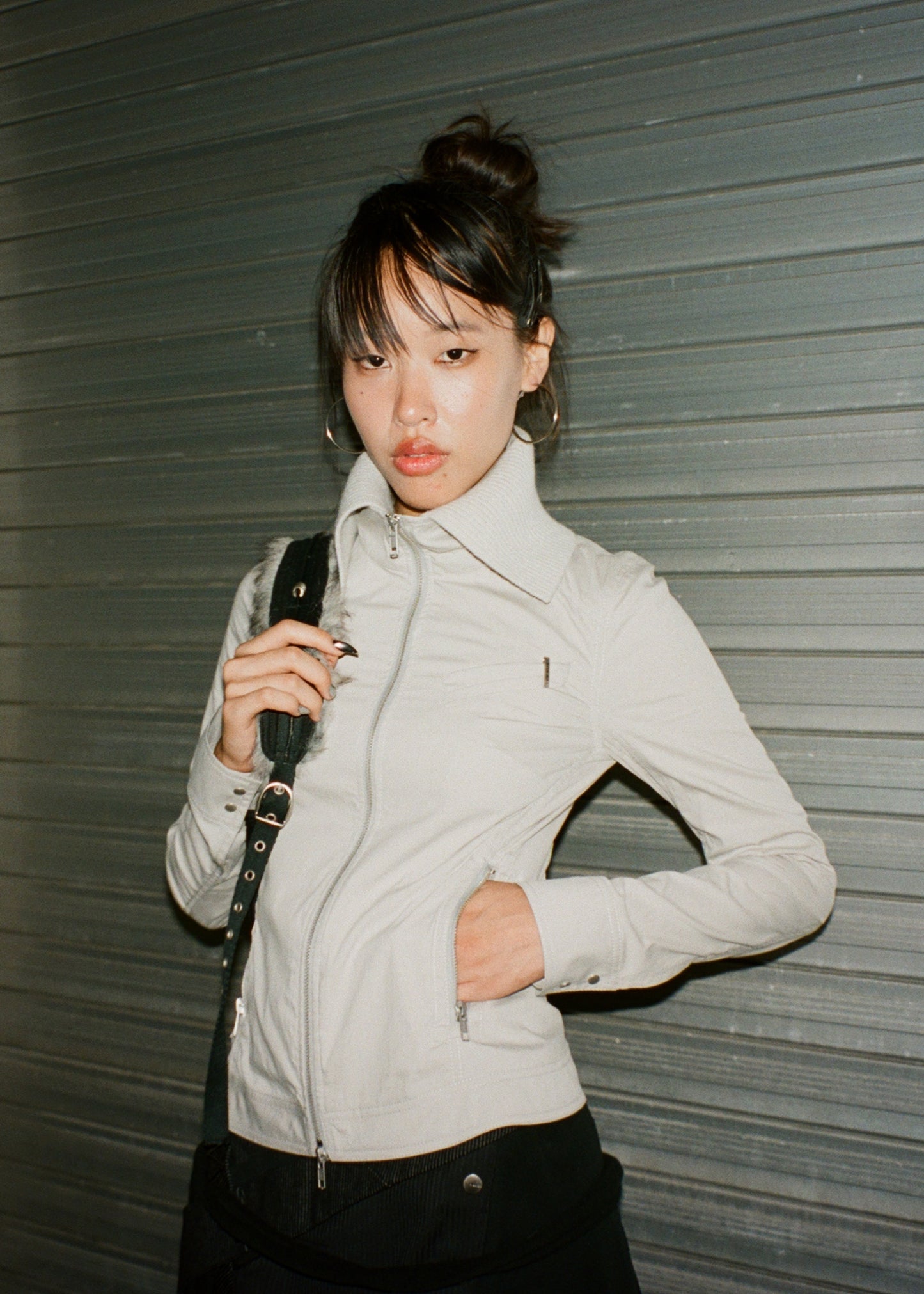 Zip Shirt w/ Knitted Collar