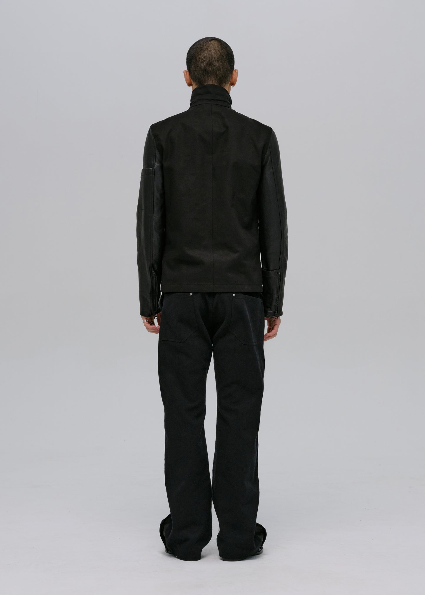 Leather-Sleeve Zip Jacket