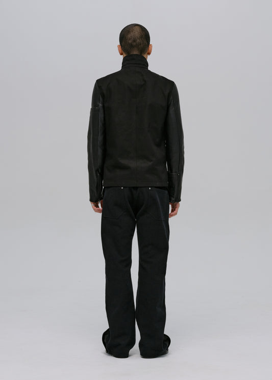 Leather-Sleeve Zip Jacket