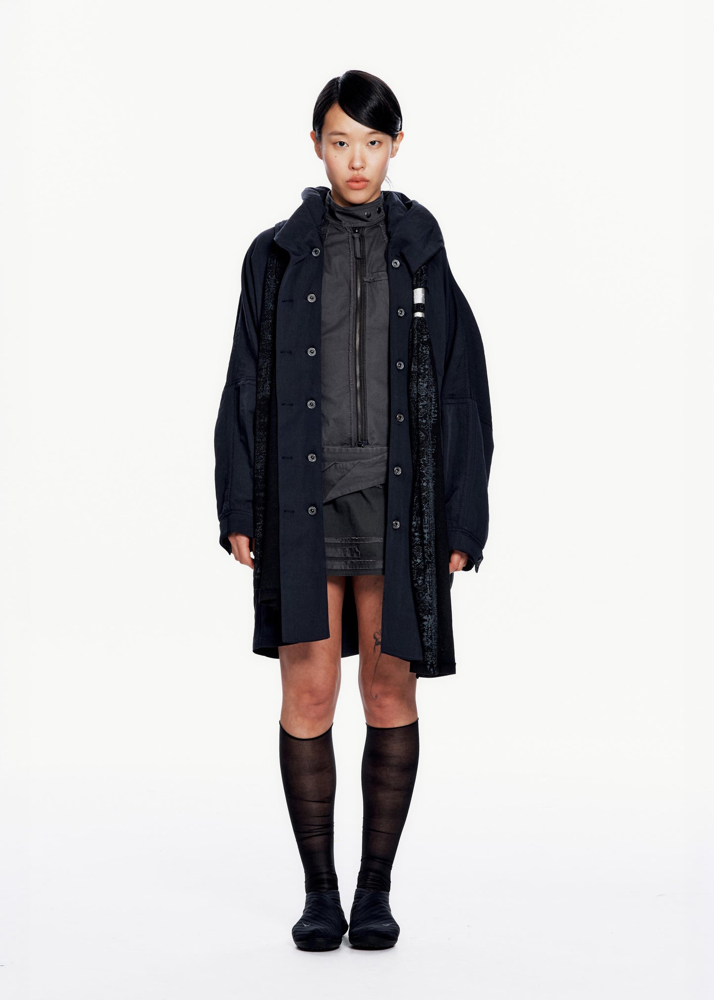 Hooded Coat w/ Graphic Muffler