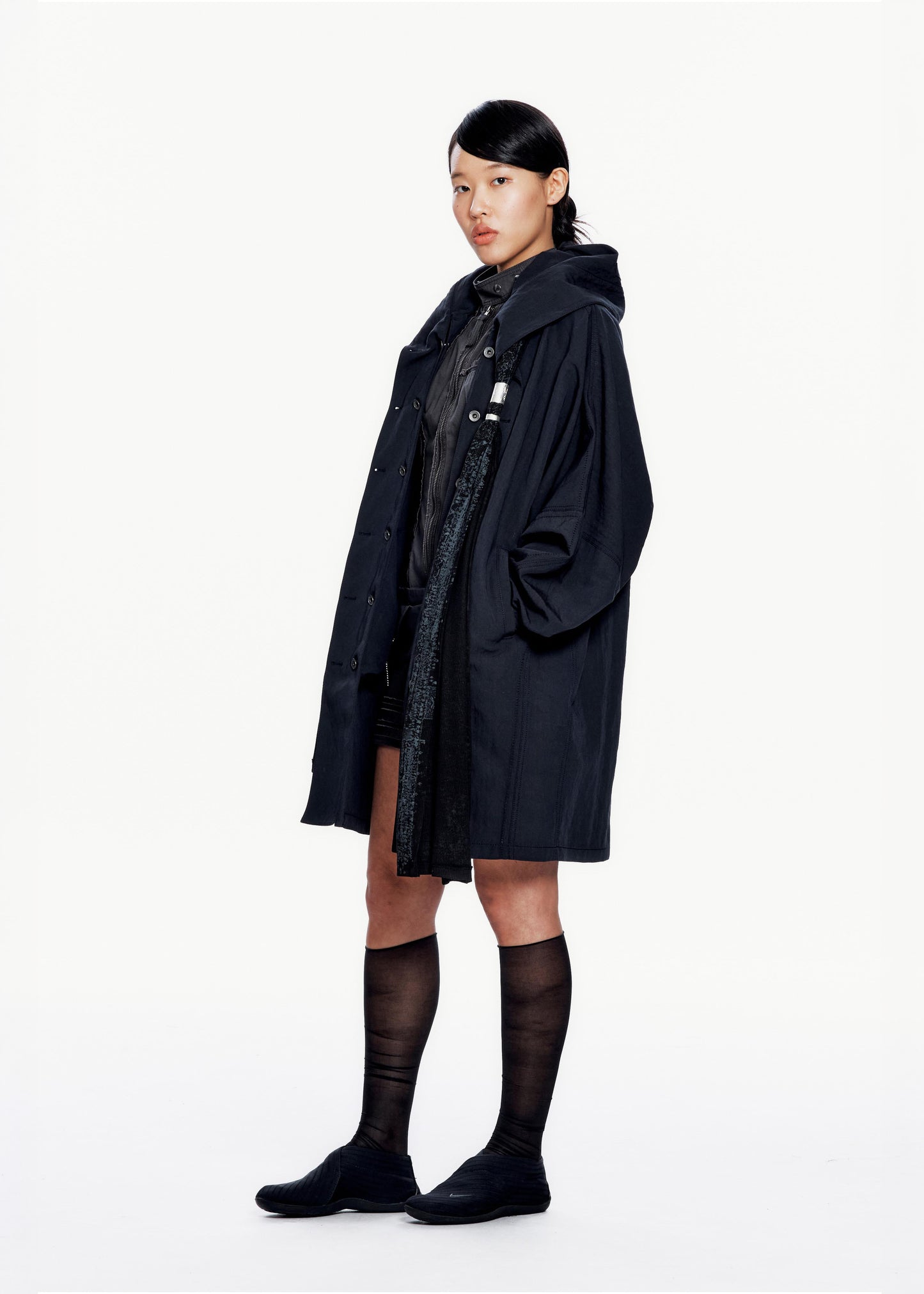 Hooded Coat w/ Graphic Muffler