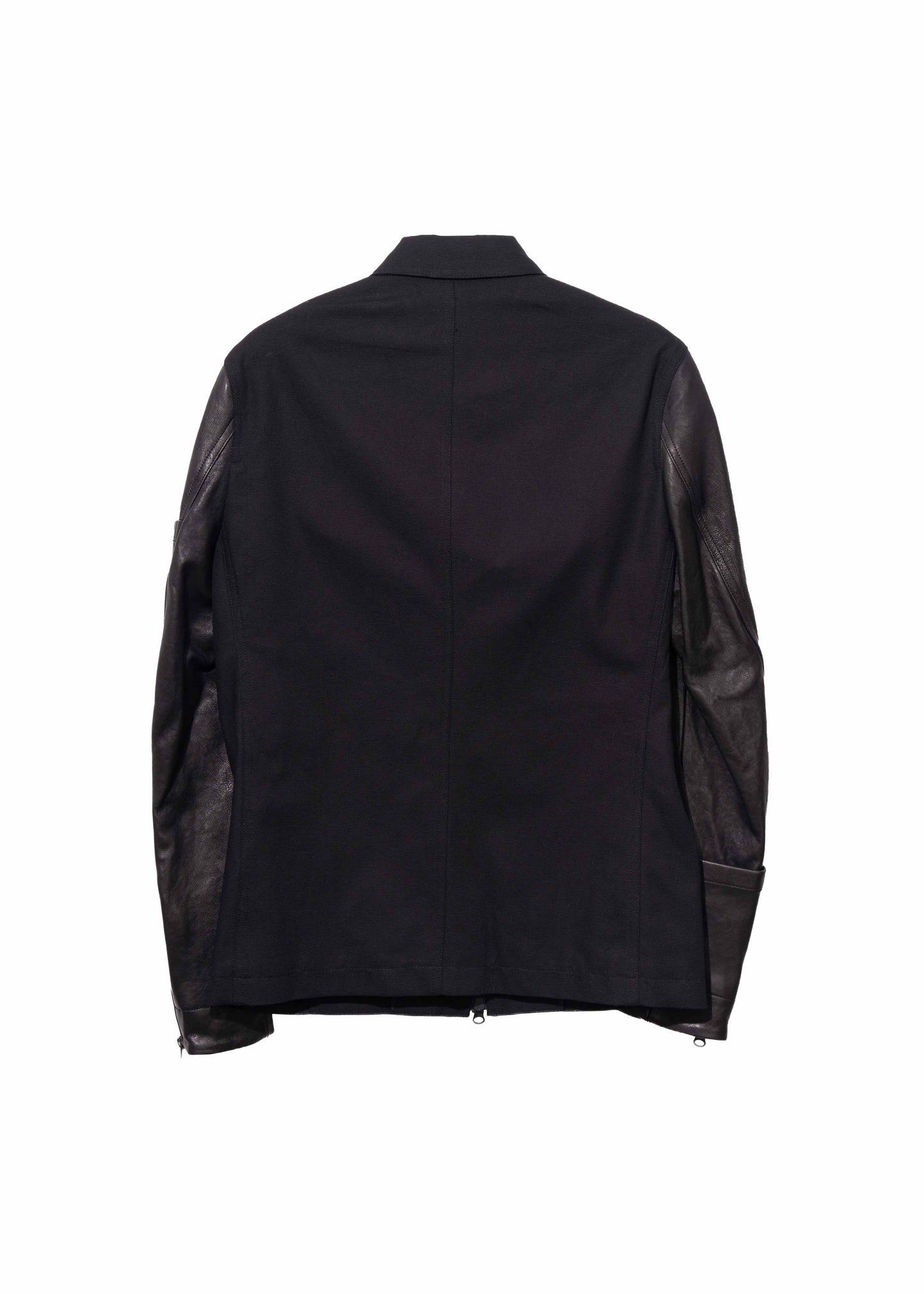 Leather-Sleeve Zip Jacket