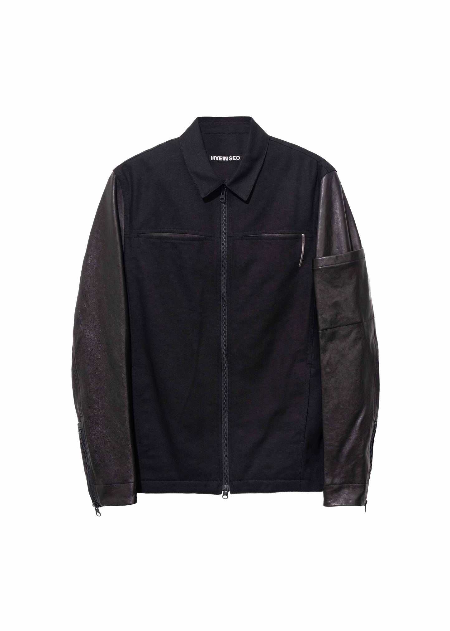 Leather-Sleeve Zip Jacket