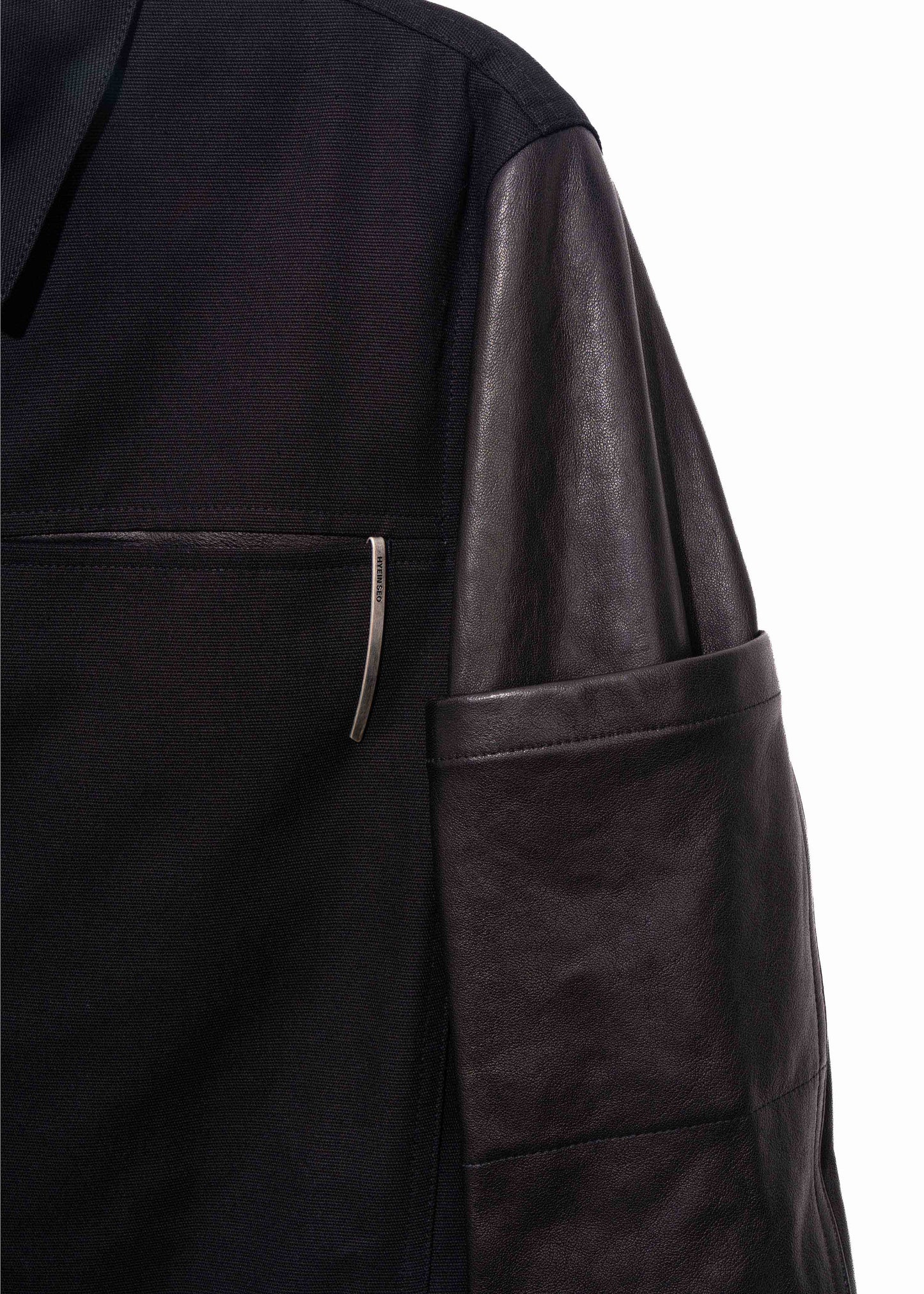 Leather-Sleeve Zip Jacket