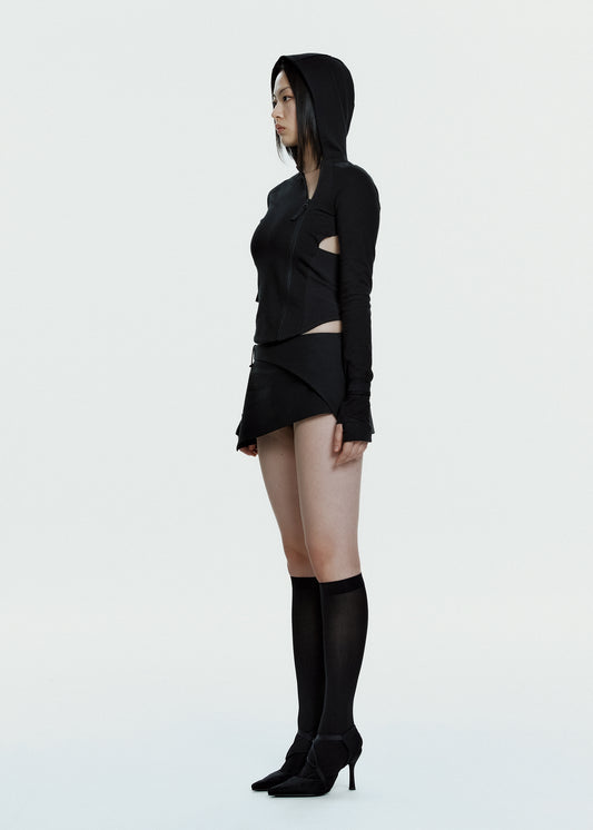 Hooded Asymmetric Zip Top